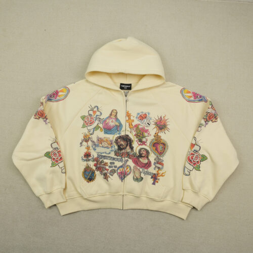 WE ARE RIGHTEOUS ZIPUP HOODIE - CREAM
